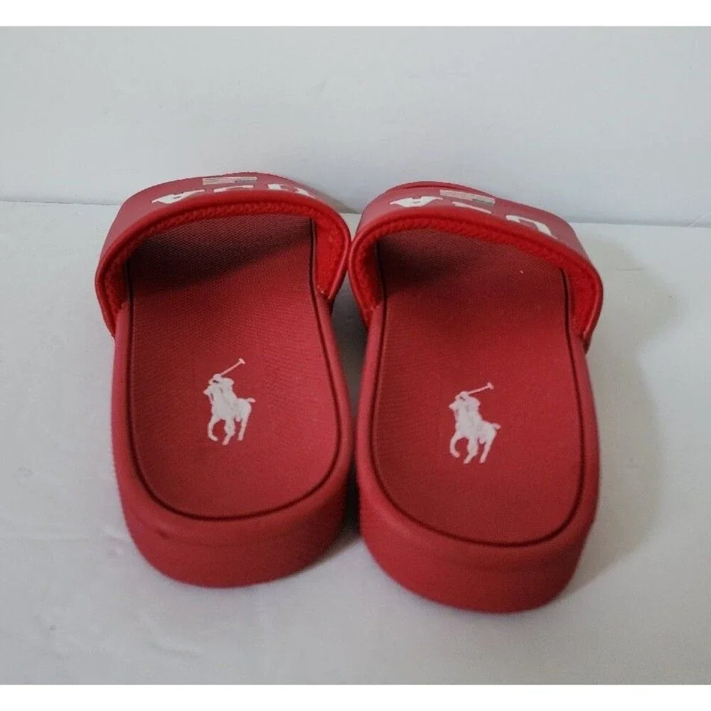 Polo Ralph Lauren IVER Slides Sandals Flag USA Eva Red Grade School Kids Size 11